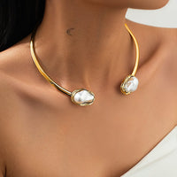 Thumbnail for Baroque Irregular Pearl Inlaid Open Collar Necklace Bangle Bracelet