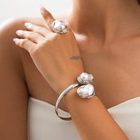 Thumbnail for Baroque Irregular Pearl Inlaid Open Ring Bangle Bracelet Set