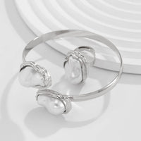 Thumbnail for Baroque Irregular Pearl Inlaid Open Ring Bangle Bracelet Set