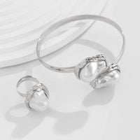 Thumbnail for Baroque Irregular Pearl Inlaid Open Ring Bangle Bracelet Set