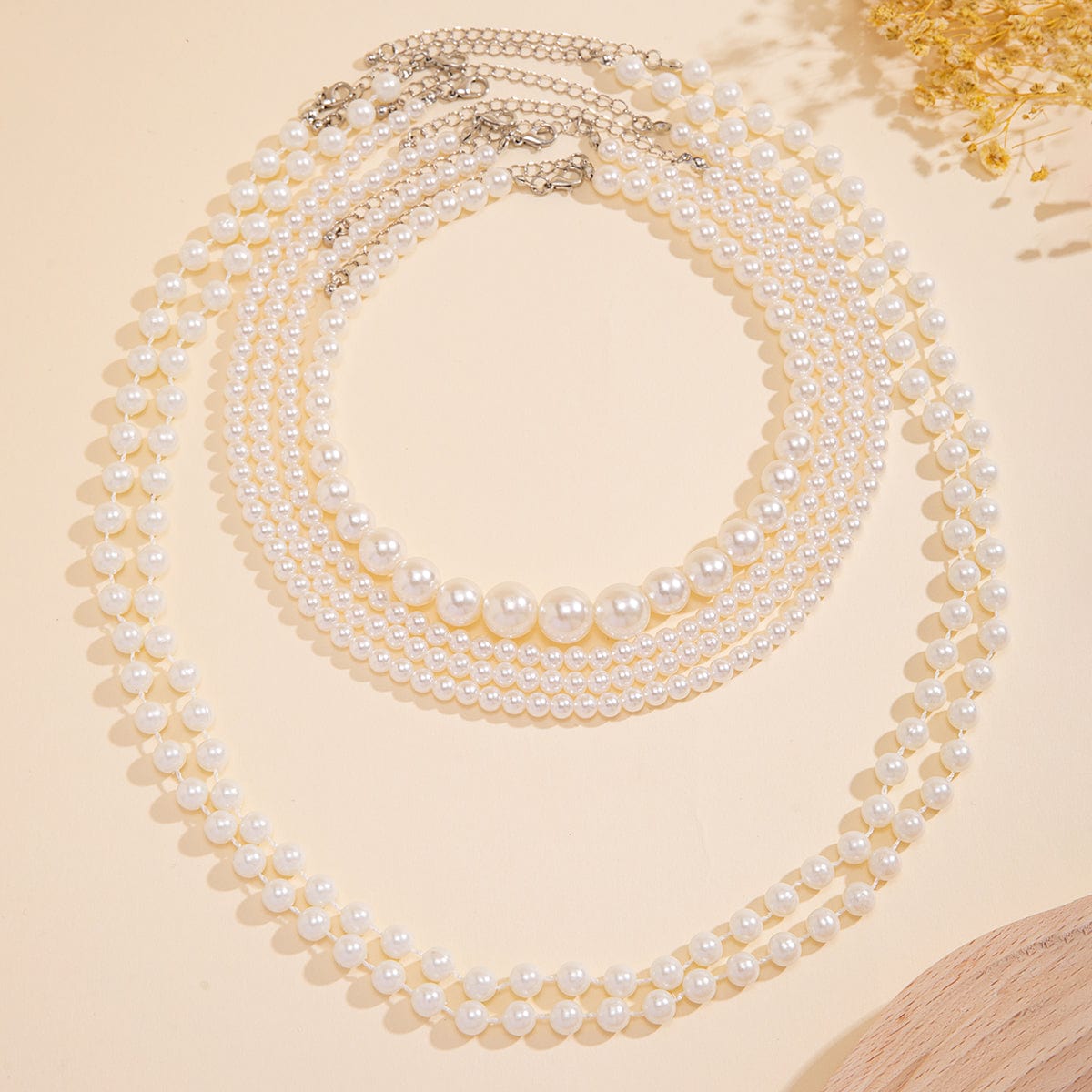 Baroque Layered Chunky Pearl Chain Choker Necklace Set - ArtGalleryZen