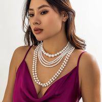 Thumbnail for Baroque Layered Chunky Pearl Chain Choker Necklace Set - ArtGalleryZen