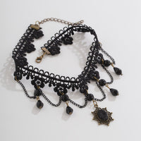 Thumbnail for Baroque Layered Crystal Tassel Flower Pendant Lace Choker Necklace - ArtGalleryZen