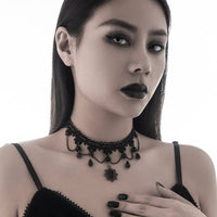 Thumbnail for Baroque Layered Crystal Tassel Flower Pendant Lace Choker Necklace - ArtGalleryZen