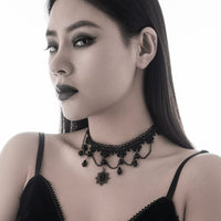 Thumbnail for Baroque Layered Crystal Tassel Flower Pendant Lace Choker Necklace - ArtGalleryZen