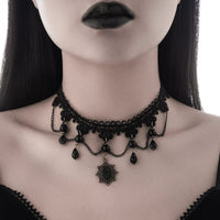 Thumbnail for Baroque Layered Crystal Tassel Flower Pendant Lace Choker Necklace - ArtGalleryZen