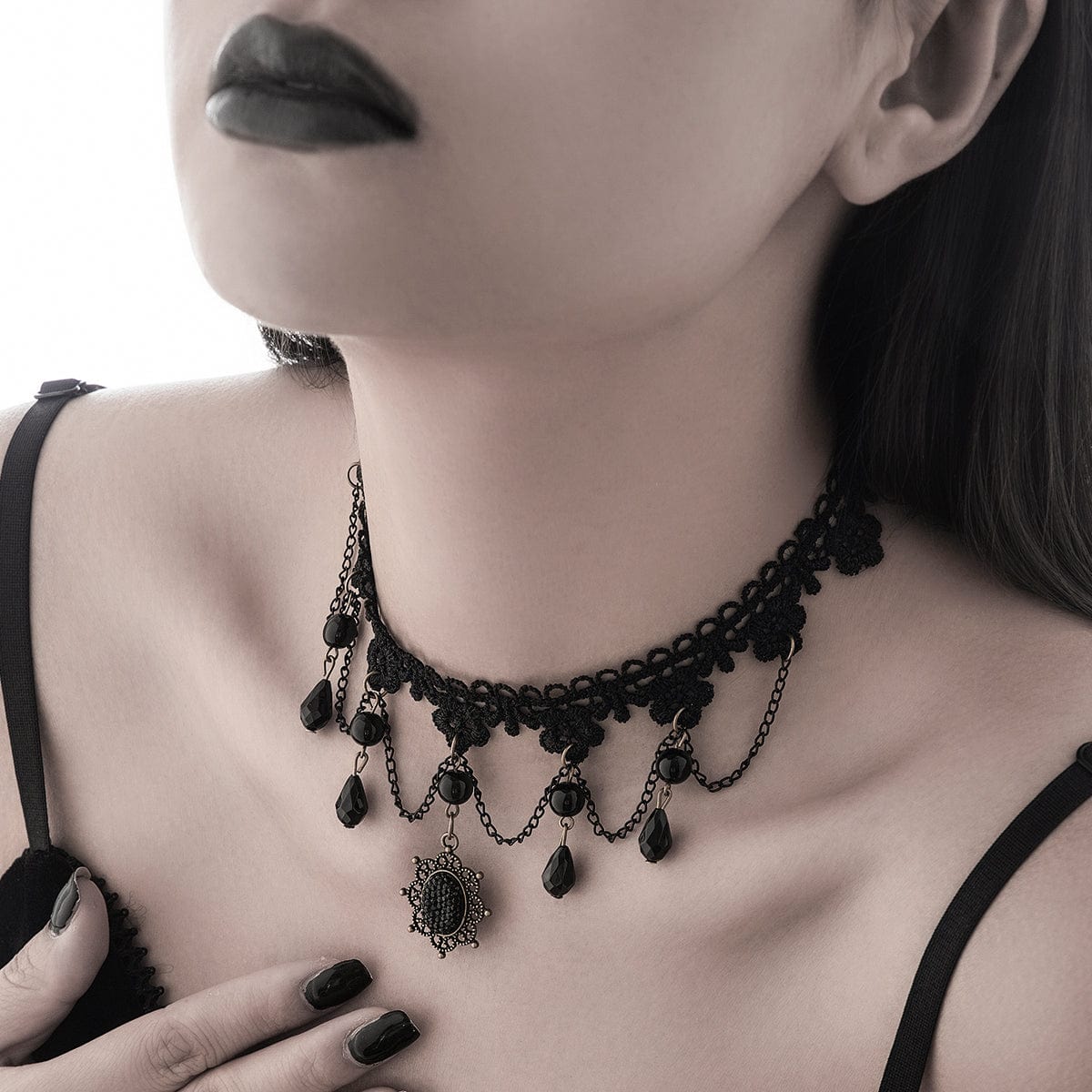 Baroque Layered Crystal Tassel Flower Pendant Lace Choker Necklace - ArtGalleryZen