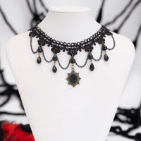 Thumbnail for Baroque Layered Crystal Tassel Flower Pendant Lace Choker Necklace