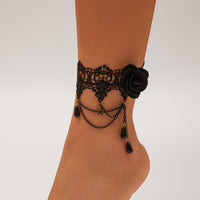 Thumbnail for Baroque Layered Crystal Tassel Rose Lace Anklet