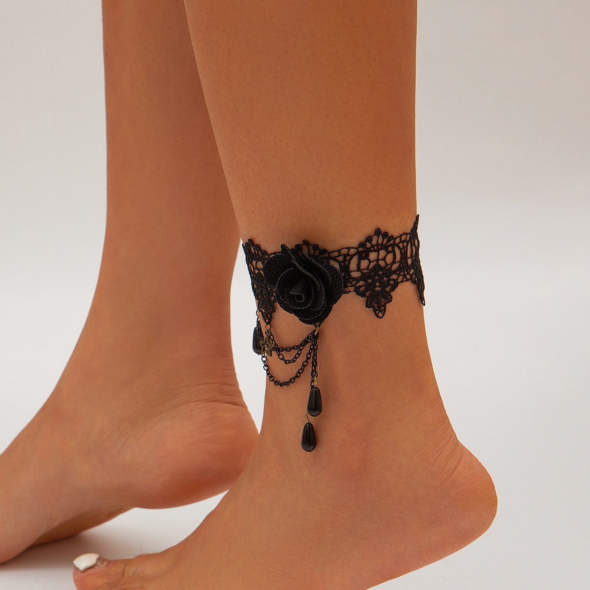 Baroque Layered Crystal Tassel Rose Lace Anklet