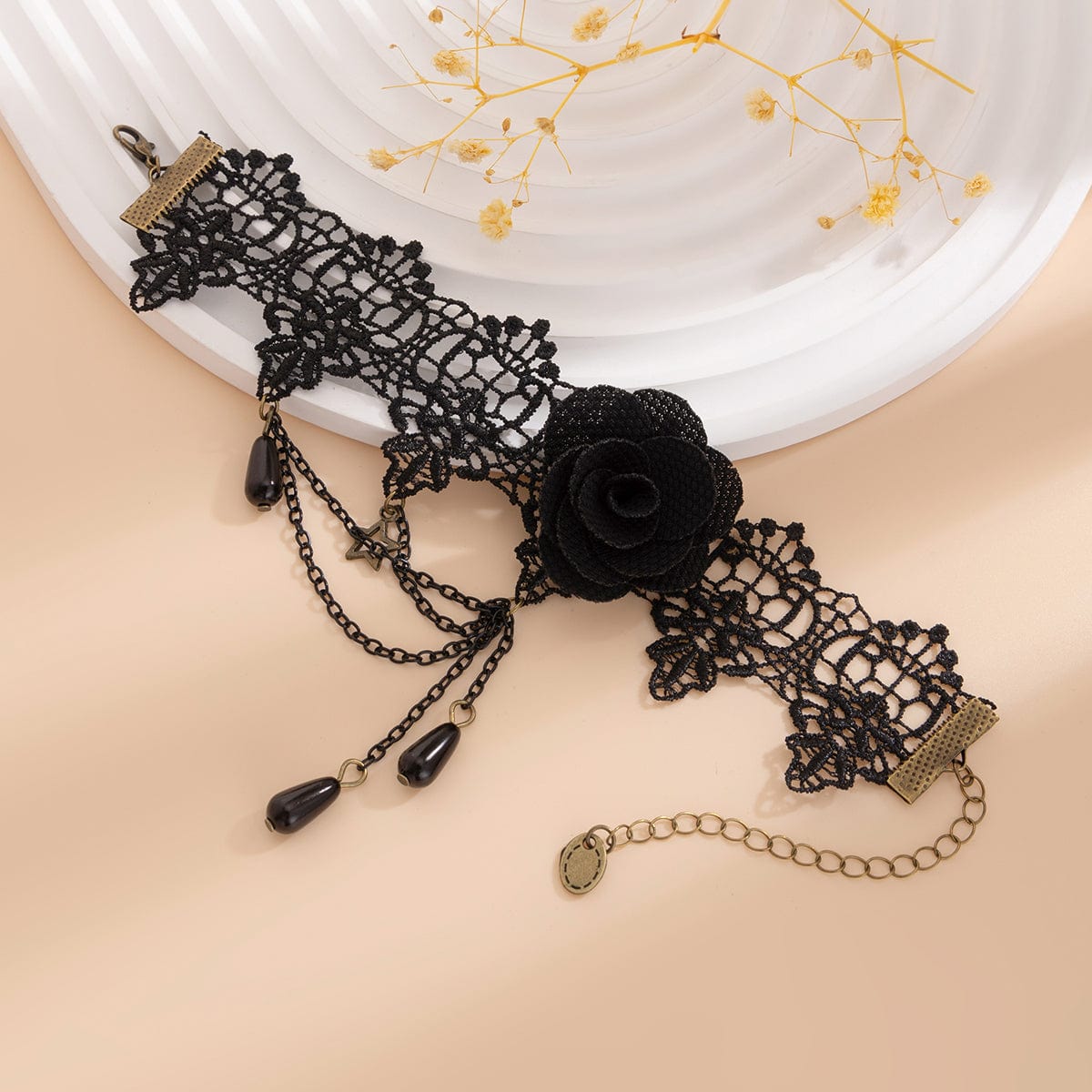 Baroque Layered Crystal Tassel Rose Lace Anklet