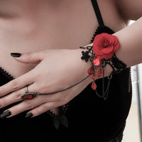 Thumbnail for Baroque Layered Crystal Tassel Rose Lace Finger Ring Bracelet