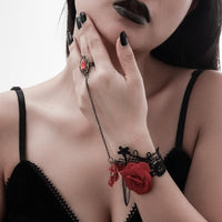 Thumbnail for Baroque Layered Crystal Tassel Rose Lace Finger Ring Bracelet