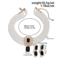 Thumbnail for Baroque Layered CZ Inlaid Crystal Pendant Pearl Chain Choker Necklace Earrings Set