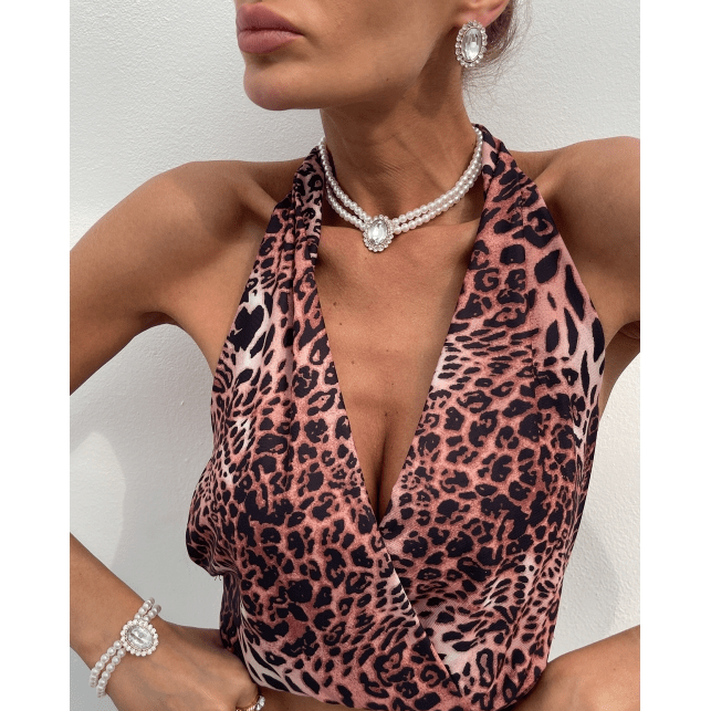 Baroque Layered Emerald CZ Inlaid Pearl Chain Choker Necklace Bracelet Earrings Set - ArtGalleryZen