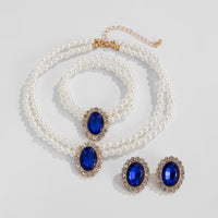 Thumbnail for Baroque Layered Emerald CZ Inlaid Pearl Chain Choker Necklace Bracelet Earrings Set