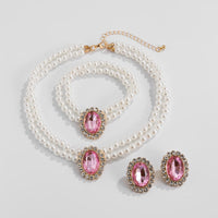 Thumbnail for Baroque Layered Emerald CZ Inlaid Pearl Chain Choker Necklace Bracelet Earrings Set