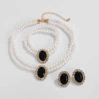 Thumbnail for Baroque Layered Emerald CZ Inlaid Pearl Chain Choker Necklace Bracelet Earrings Set