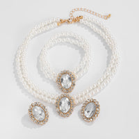 Thumbnail for Baroque Layered Emerald CZ Inlaid Pearl Chain Choker Necklace Bracelet Earrings Set
