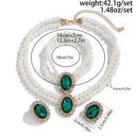 Thumbnail for Baroque Layered Emerald CZ Inlaid Pearl Chain Choker Necklace Bracelet Earrings Set