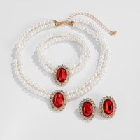 Thumbnail for Baroque Layered Emerald CZ Inlaid Pearl Chain Choker Necklace Bracelet Earrings Set