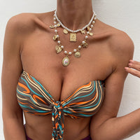 Thumbnail for Baroque Layered Enamel Flower Heart Sun Pendant Pearl Chain Necklace Set - ArtGalleryZen