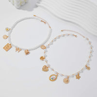 Thumbnail for Baroque Layered Enamel Flower Heart Sun Pendant Pearl Chain Necklace Set - ArtGalleryZen