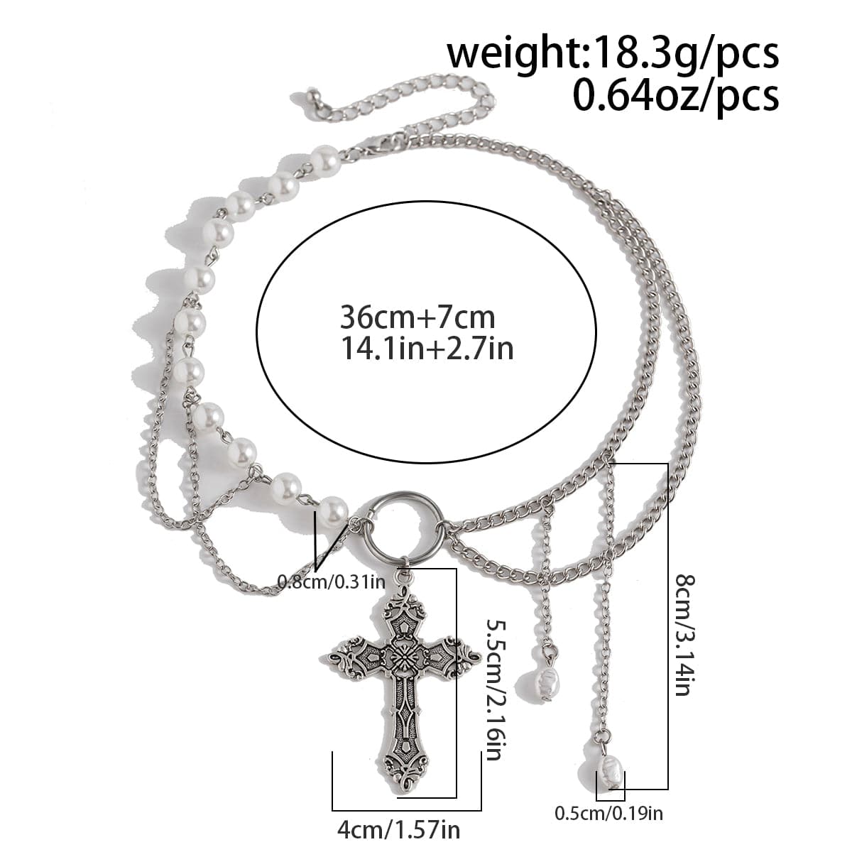 Baroque Layered Floral Cross Pendant Pearl Chain Choker Necklace - ArtGalleryZen