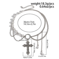 Thumbnail for Baroque Layered Floral Cross Pendant Pearl Chain Choker Necklace - ArtGalleryZen