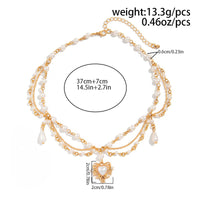 Thumbnail for Baroque Layered Floral Heart Pendant Pearl Chain Necklace - ArtGalleryZen