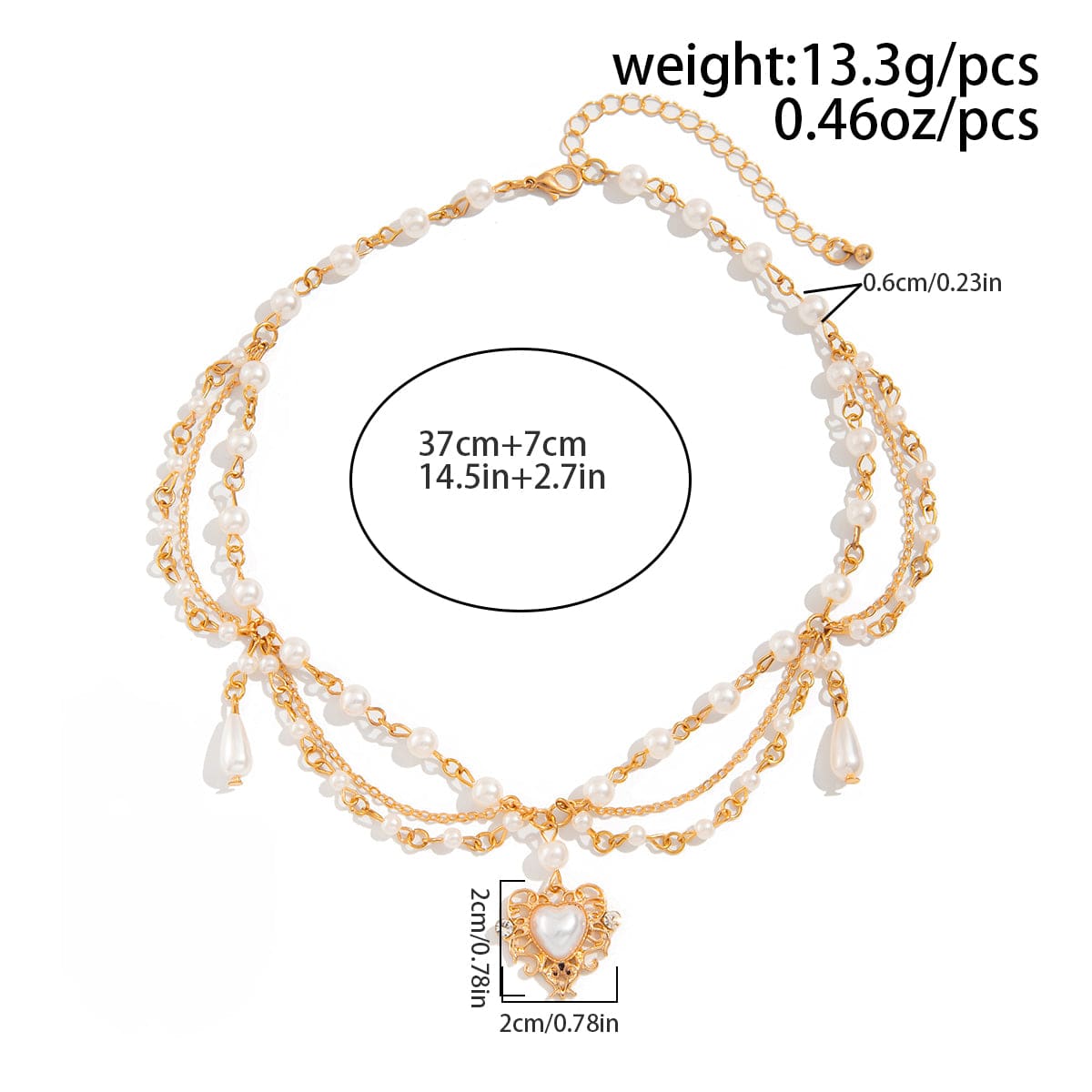 Baroque Layered Floral Heart Pendant Pearl Chain Necklace