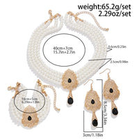 Thumbnail for Baroque Layered Gold Plated Rhinestone Inlaid Pearl Chain Necklace Bracelet Earrings Set