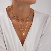 Thumbnail for Baroque Layered Gold Silver Tone Cross Pendant Crystal Chain Y Necklace Set - ArtGalleryZen