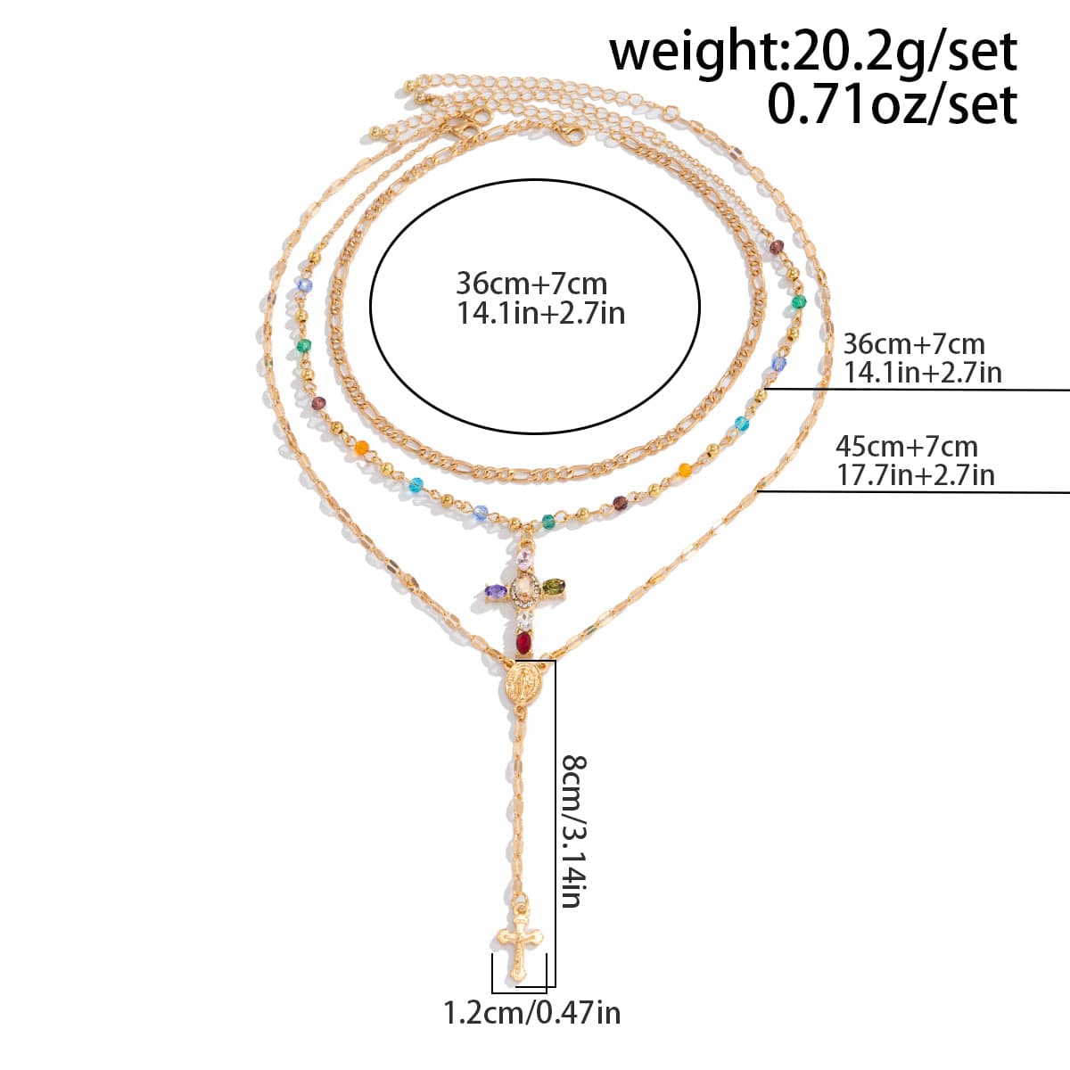 Baroque Layered Gold Silver Tone Cross Pendant Crystal Chain Y Necklace Set - ArtGalleryZen