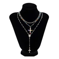 Thumbnail for Baroque Layered Gold Silver Tone Cross Pendant Crystal Chain Y Necklace Set - ArtGalleryZen