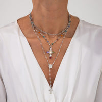 Thumbnail for Baroque Layered Gold Silver Tone Cross Pendant Crystal Chain Y Necklace Set - ArtGalleryZen