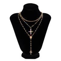 Thumbnail for Baroque Layered Gold Silver Tone Cross Pendant Crystal Chain Y Necklace Set - ArtGalleryZen