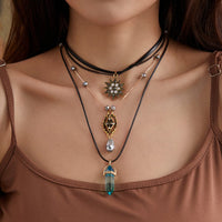 Thumbnail for Baroque Layered Healing Crystal Waterdrop Pendant Wax Cord Necklace Set - ArtGalleryZen