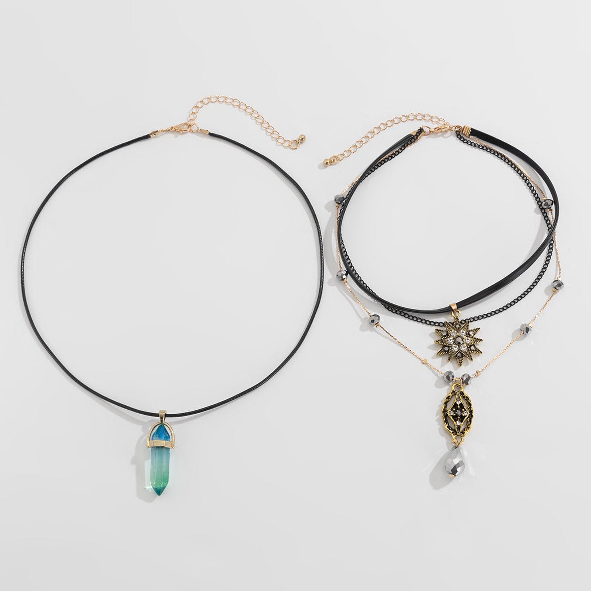 Baroque Layered Healing Crystal Waterdrop Pendant Wax Cord Necklace Set - ArtGalleryZen