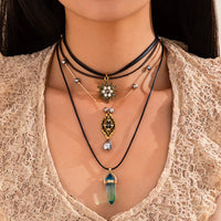 Thumbnail for Baroque Layered Healing Crystal Waterdrop Pendant Wax Cord Necklace Set - ArtGalleryZen