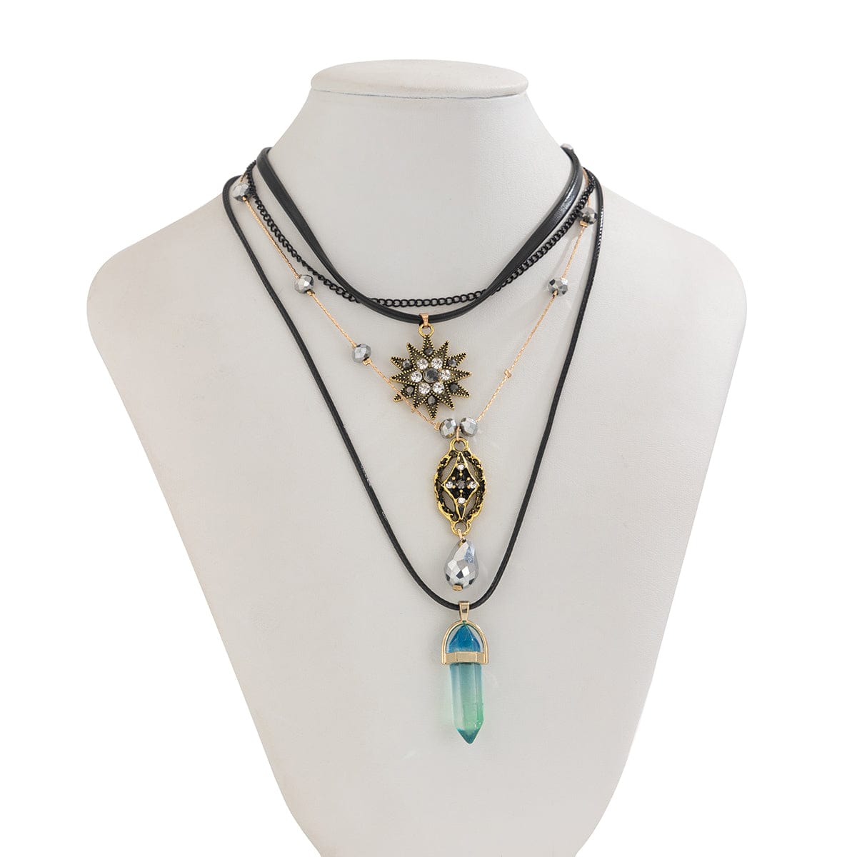 Baroque Layered Healing Crystal Waterdrop Pendant Wax Cord Necklace Set - ArtGalleryZen