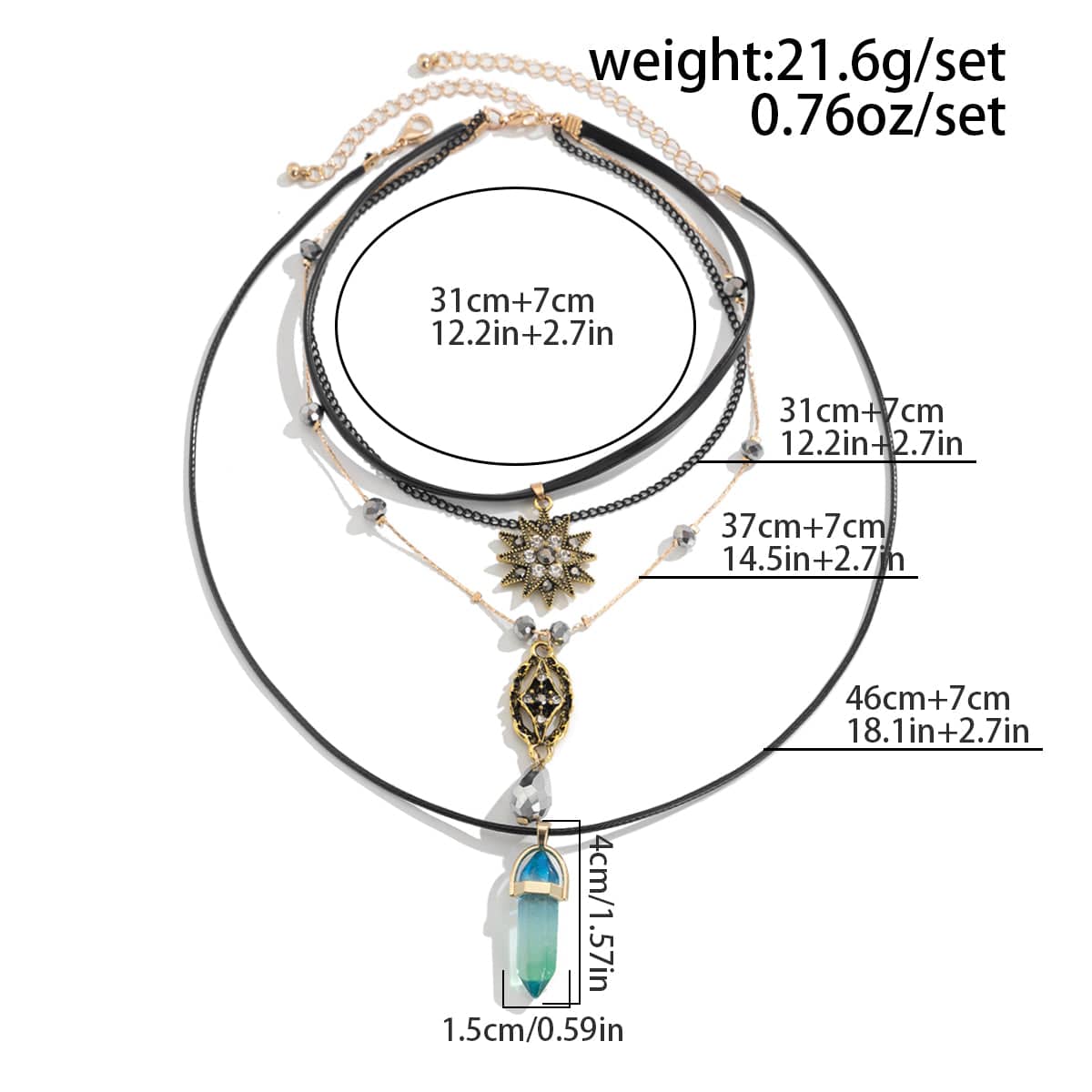 Baroque Layered Healing Crystal Waterdrop Pendant Wax Cord Necklace Set - ArtGalleryZen