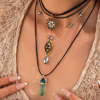 Thumbnail for Baroque Layered Healing Crystal Waterdrop Pendant Wax Cord Necklace Set - ArtGalleryZen
