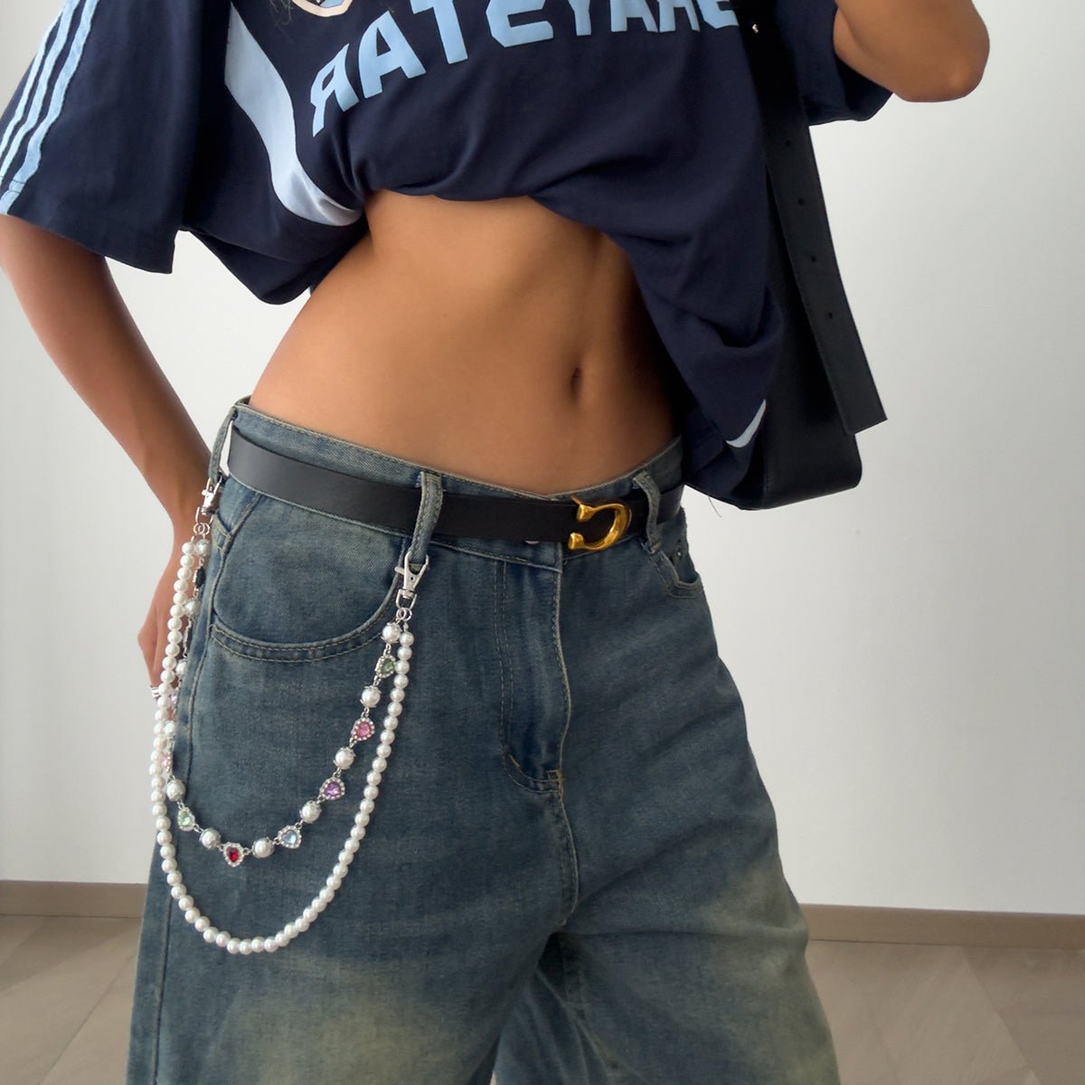 Baroque Layered Heart Rhinestone Pearl Trouser Chain - ArtGalleryZen