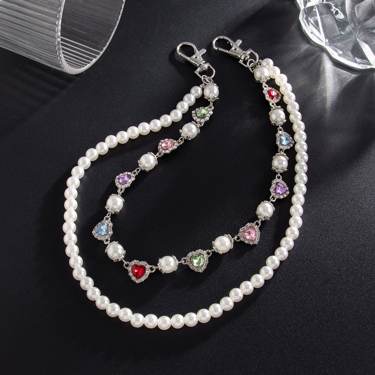 Baroque Layered Heart Rhinestone Pearl Trouser Chain - ArtGalleryZen