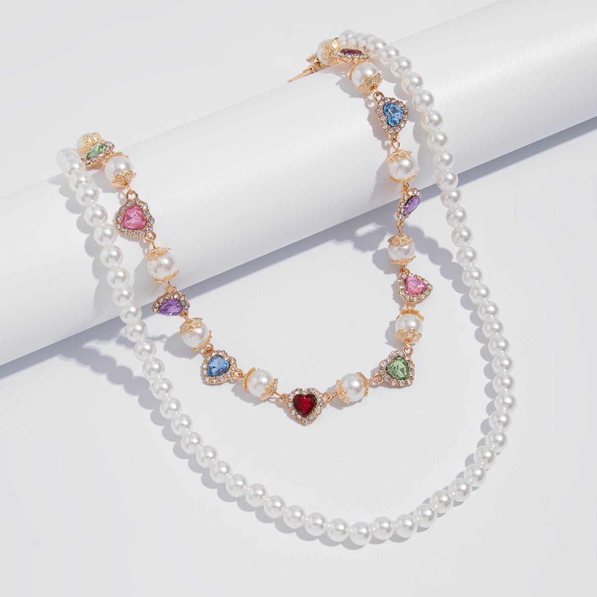 Baroque Layered Heart Rhinestone Pearl Trouser Chain - ArtGalleryZen