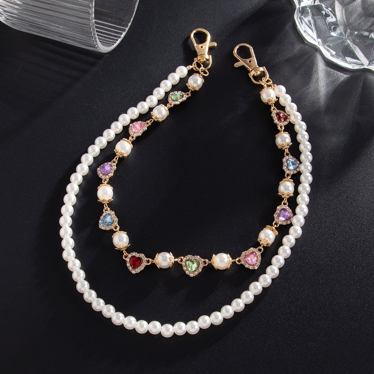 Baroque Layered Heart Rhinestone Pearl Trouser Chain - ArtGalleryZen
