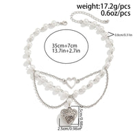 Thumbnail for Baroque Layered Pattern Heart Pendant Pearl Chain Necklace - ArtGalleryZen