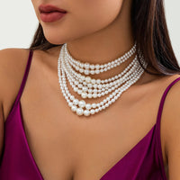 Thumbnail for Baroque Layered Pearl Chain Choker Necklace - ArtGalleryZen