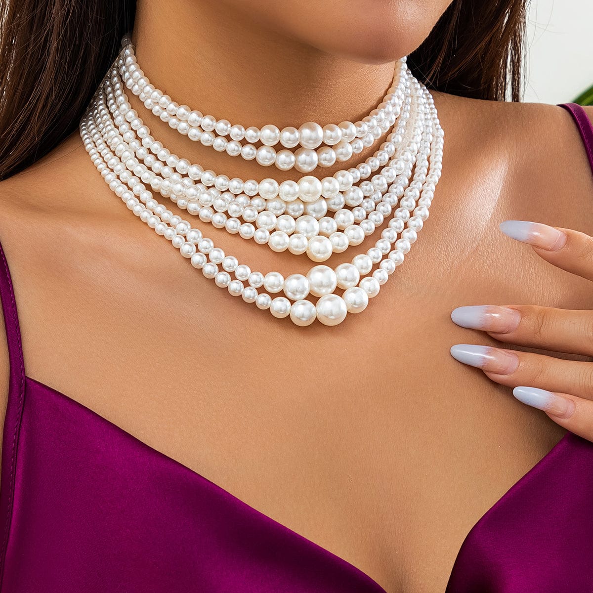 Baroque Layered Pearl Chain Choker Necklace - ArtGalleryZen